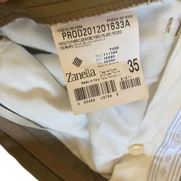 Zanella 100% wool gabardine flat front trousers 35” waist, 32” inseam olive - Picture 6 of 9